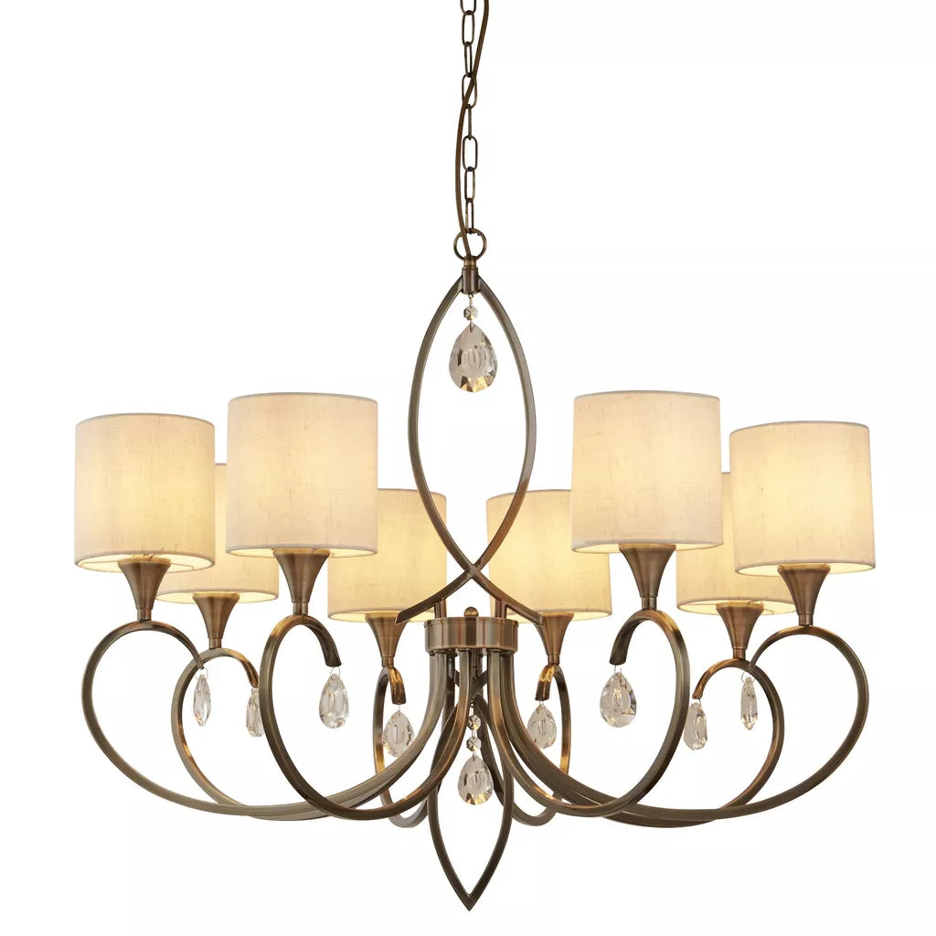 Alberto 5Lt/ 8Lt Pendant - Antique Brass, Crystal & Linen Shade