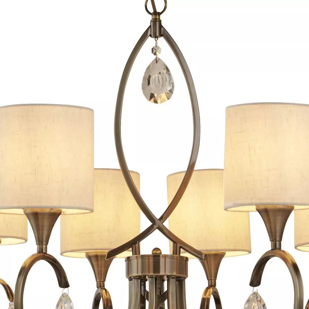 Alberto 5Lt/ 8Lt Pendant - Antique Brass, Crystal & Linen Shade