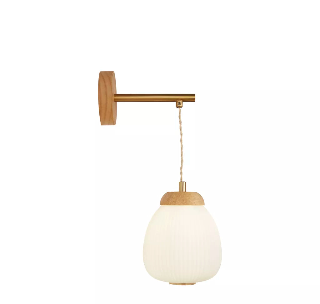 Ella Wall light - Brass Metal, Wood & Opal Ribbed Glass