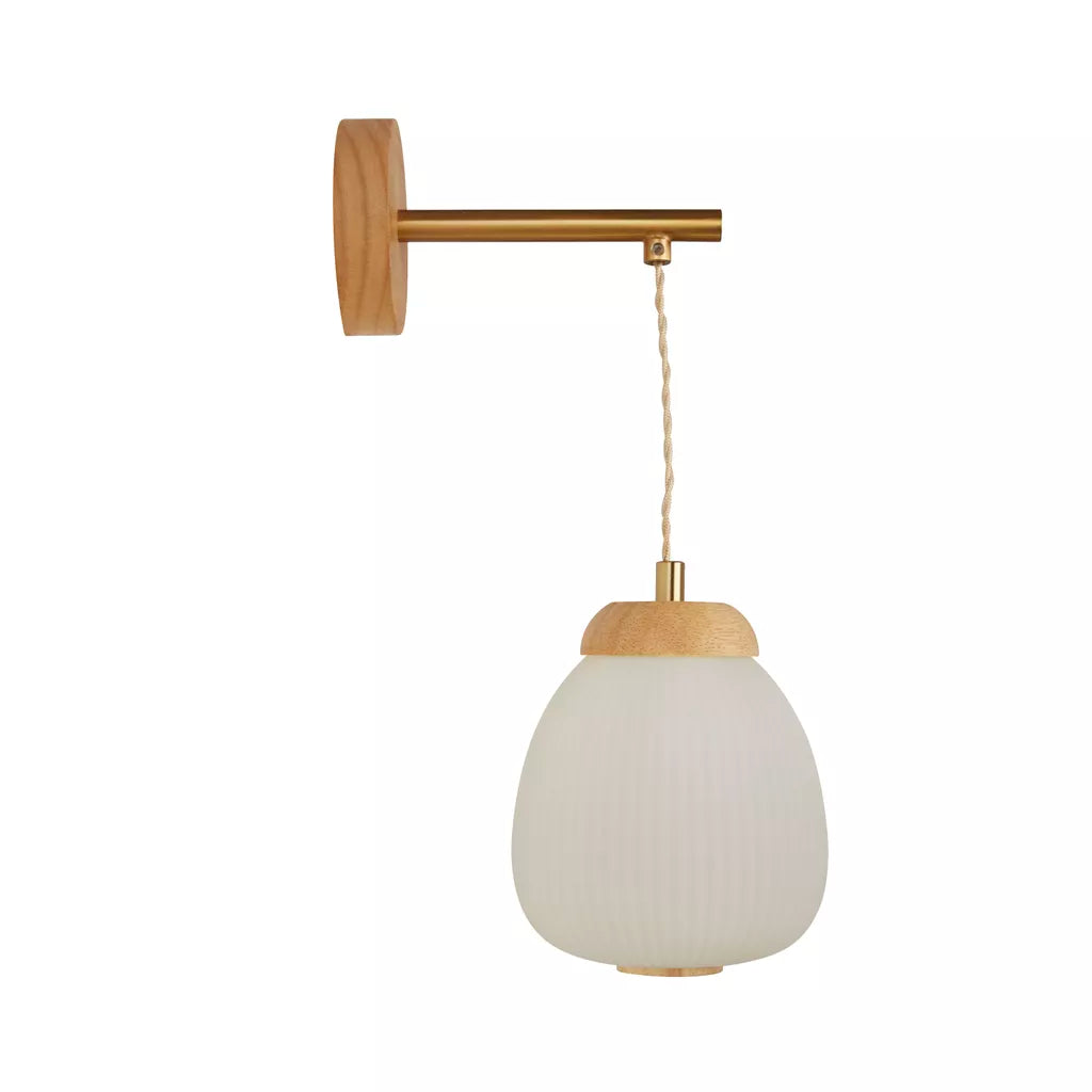 Ella Wall light - Brass Metal, Wood & Opal Ribbed Glass