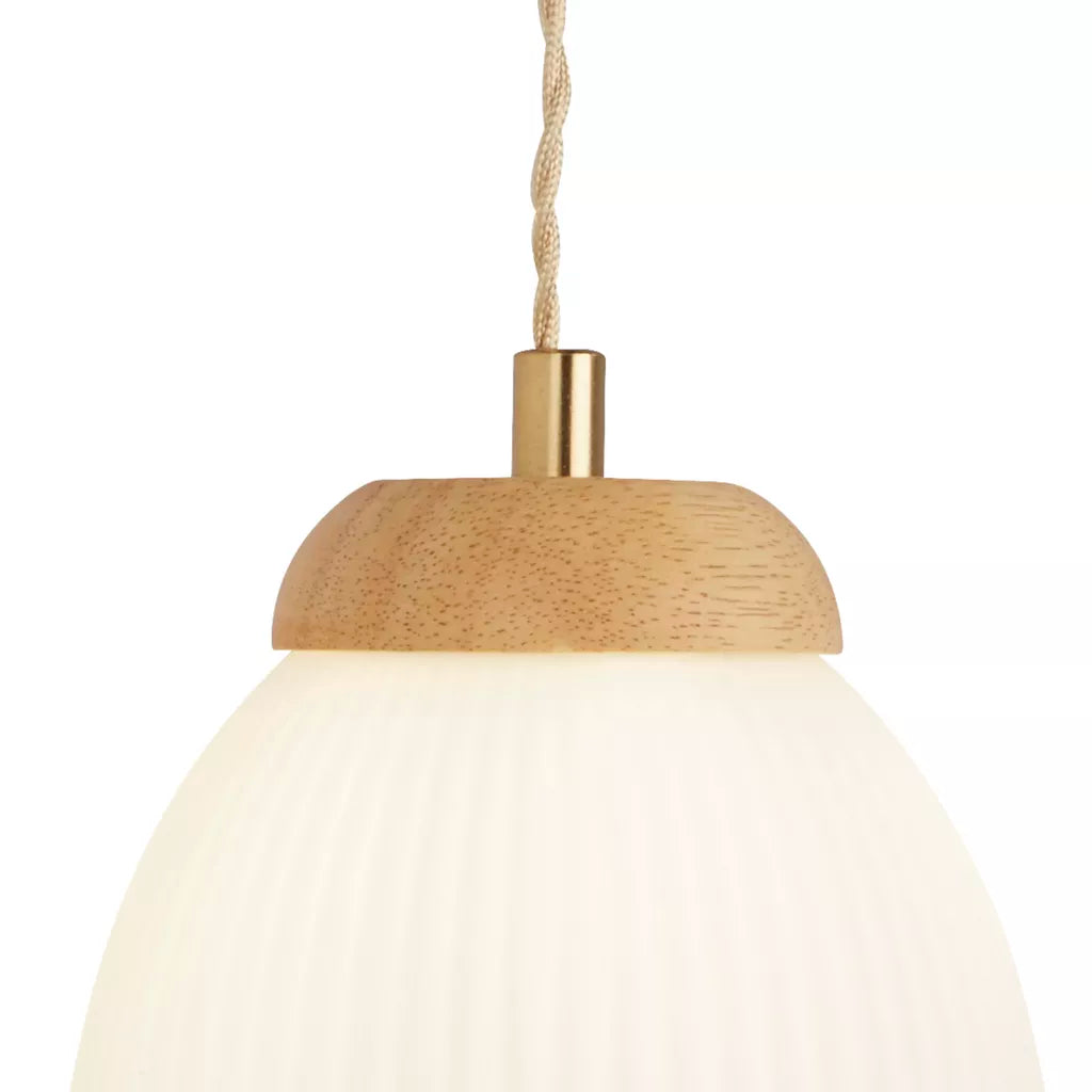 Ella Wall light - Brass Metal, Wood & Opal Ribbed Glass