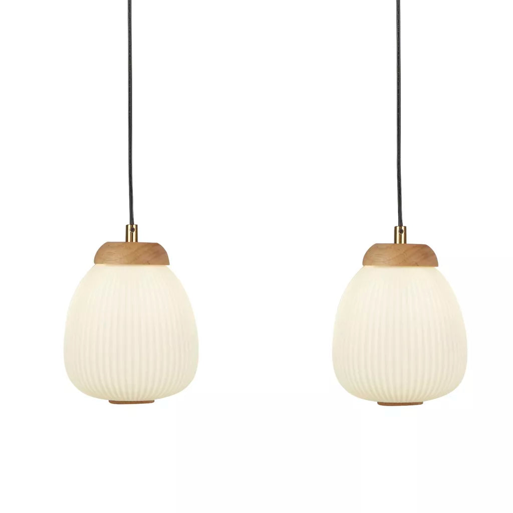 Ella 3Lt Pendant - Black Metal & Opal Ribbed Glass