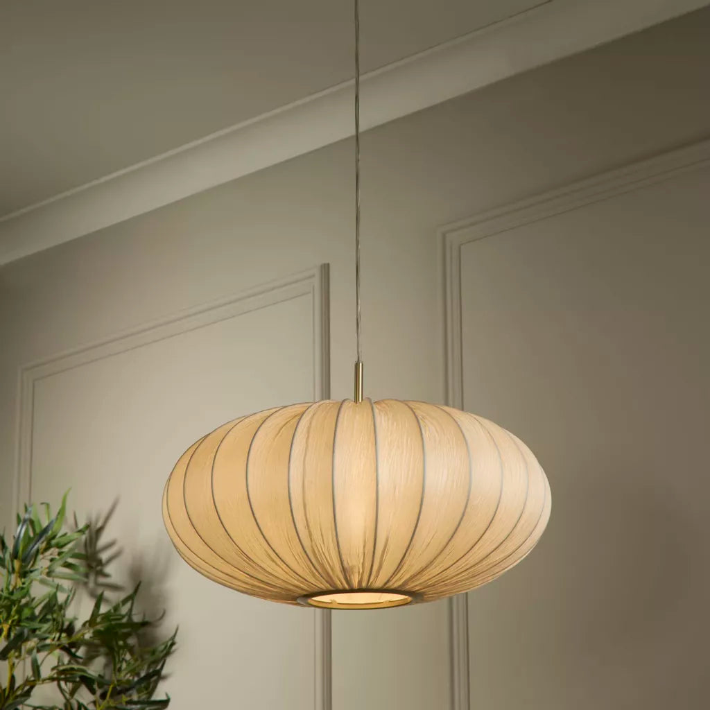Bonnie 1Lt Pendant-  Satin Brass Metal & Ivory Satin Shade