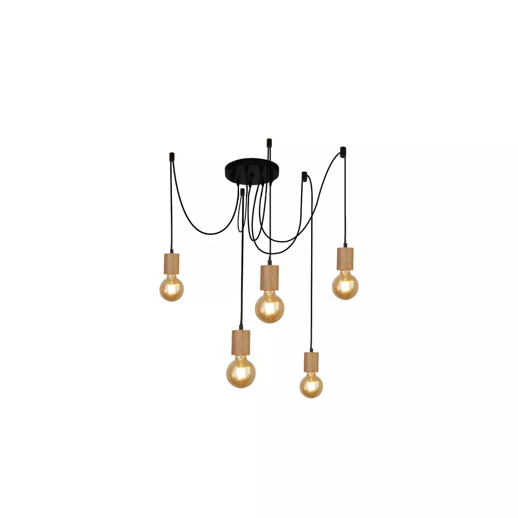 Spinny 5Lt Pendant - Wood & Matt Black Metal