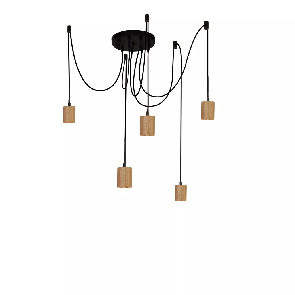 Spinny 5Lt Pendant - Wood & Matt Black Metal