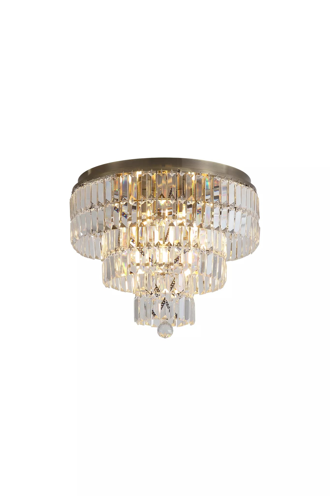 Empire 4/6Lt Flush Light-  Antique Brass/ Chrome Metal & Clear Crystal