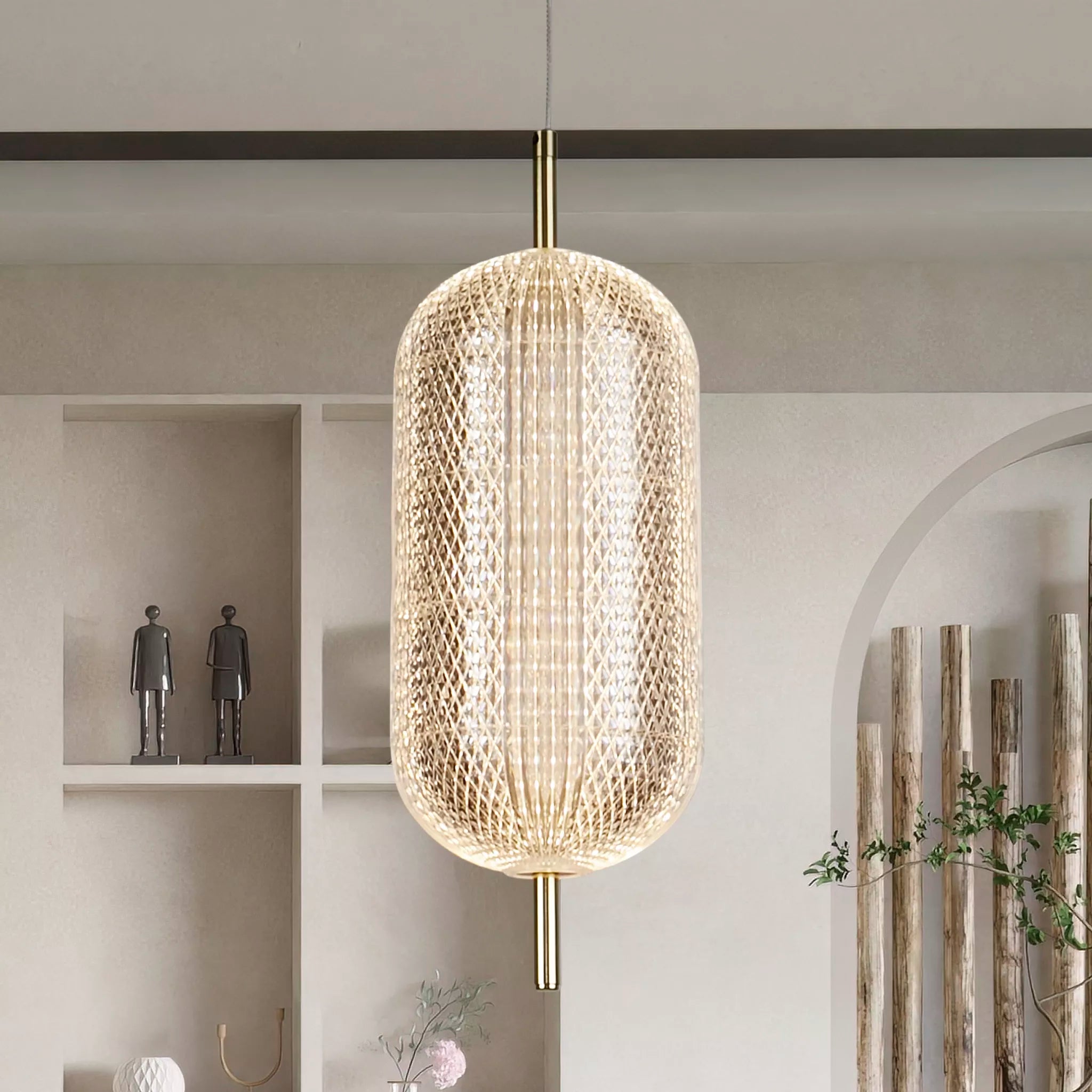 Capsule LED Pendant- Satin Brass Metal and Acrylic Shade