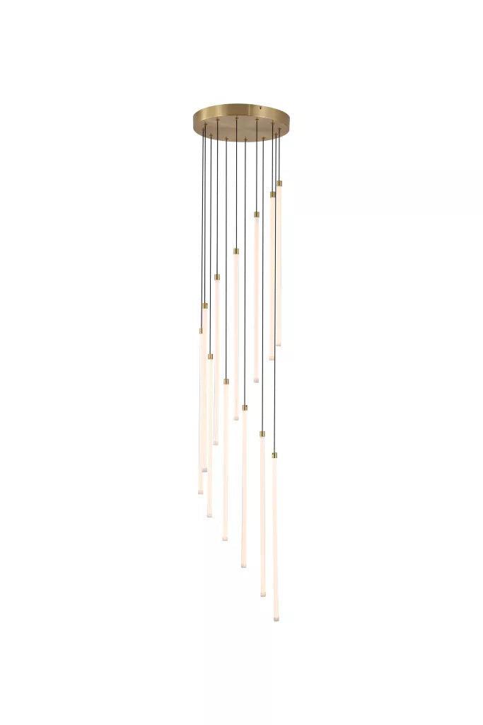 Flare LED 12Lt Stairwell Cluster Light- Satin Brass