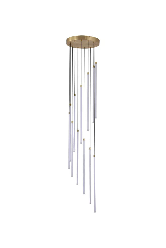Flare LED 12Lt Stairwell Cluster Light- Satin Brass