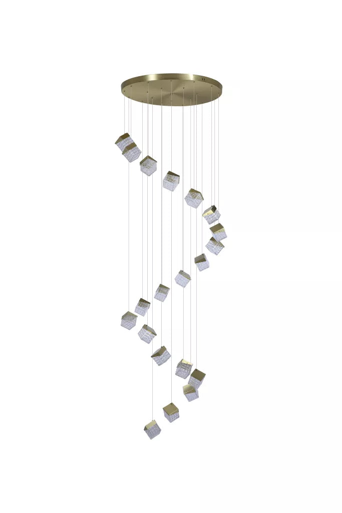 Cuboid 5Lt/20lt LED Multi Drop Pendant- Satin Brass