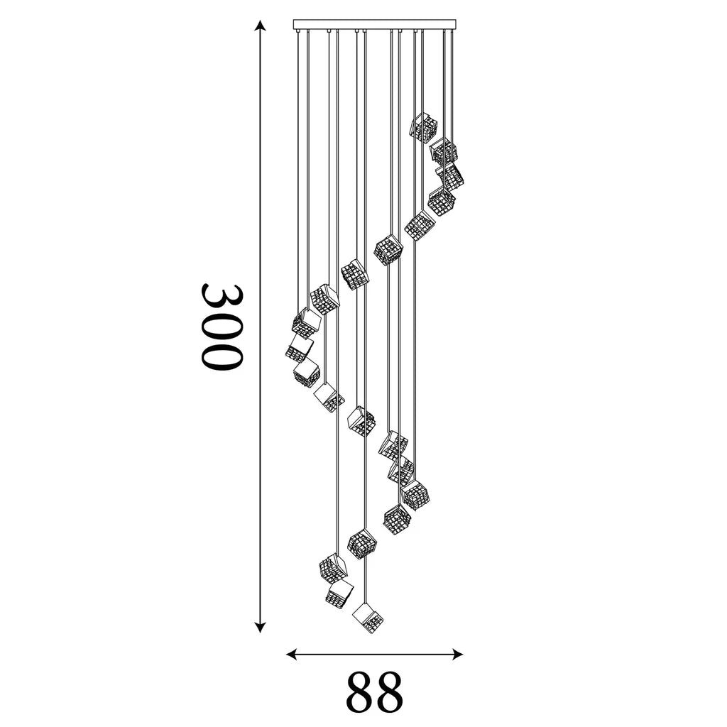 Cuboid 5Lt/20lt LED Multi Drop Pendant- Satin Brass