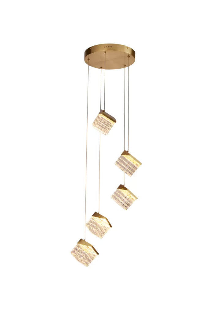 Cuboid 5Lt/20lt LED Multi Drop Pendant- Satin Brass