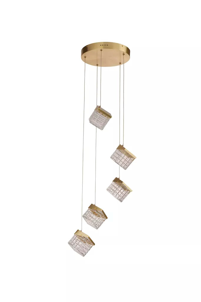 Cuboid 5Lt/20lt LED Multi Drop Pendant- Satin Brass