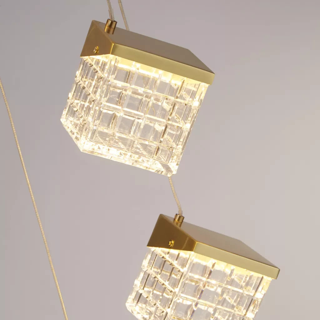 Cuboid 5Lt/20lt LED Multi Drop Pendant- Satin Brass