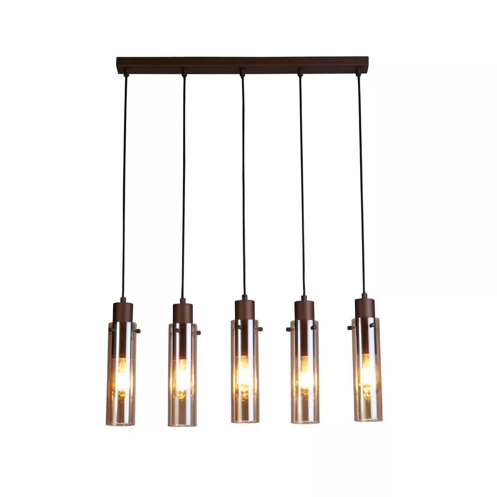 Sweden II 5Lt/8Lt Bar Pendant - Mocha Metal & Amber Glass
