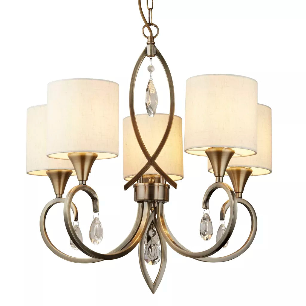 Alberto 5Lt/ 8Lt Pendant - Antique Brass, Crystal & Linen Shade