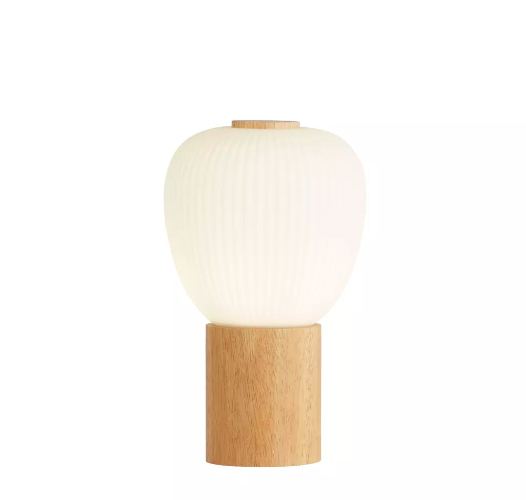 Ella Table Lamp - Wood & Opal Ribbed Glass