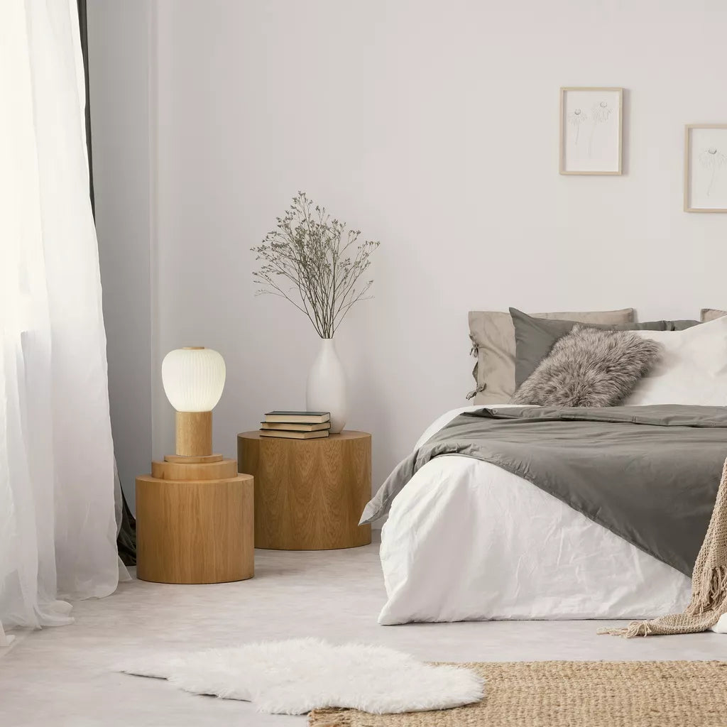 Ella Table Lamp - Wood & Opal Ribbed Glass