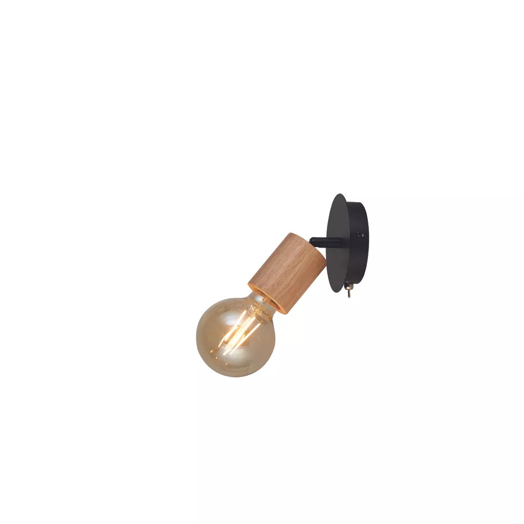 Spinny Spotlight Wall Light - Wood & Matt Black Metal