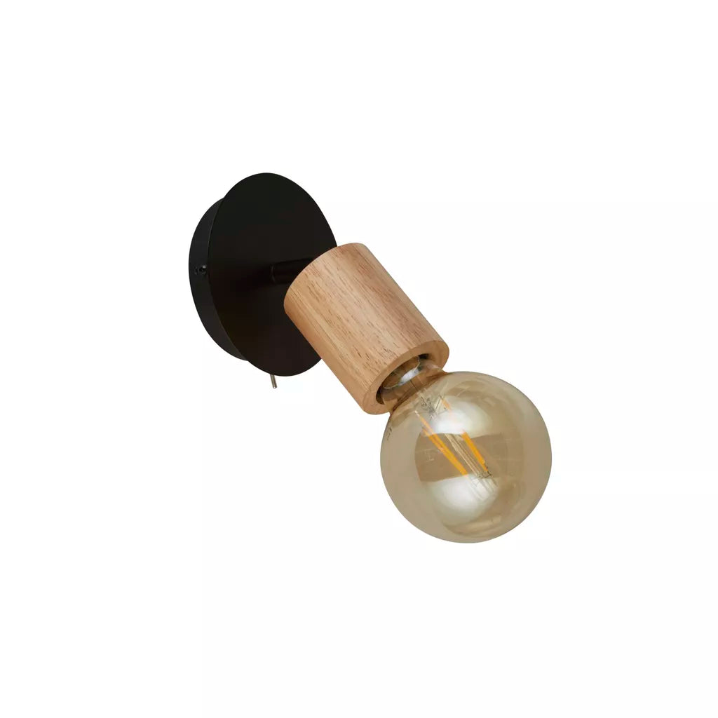 Spinny Spotlight Wall Light - Wood & Matt Black Metal