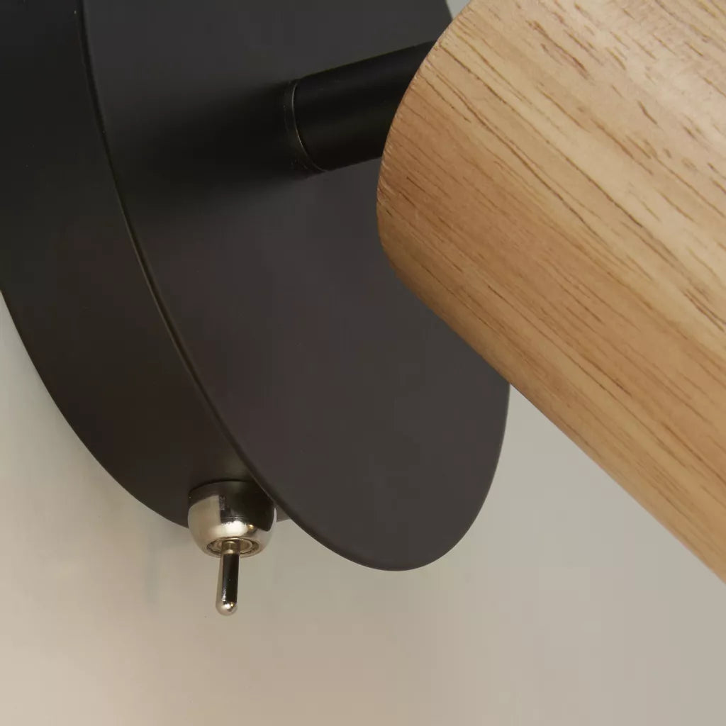 Spinny Spotlight Wall Light - Wood & Matt Black Metal