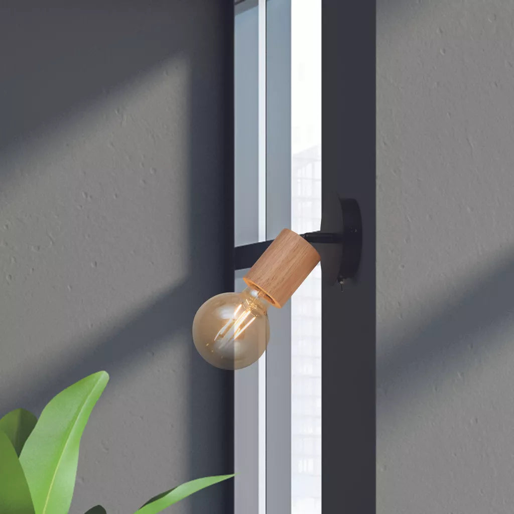 Spinny Spotlight Wall Light - Wood & Matt Black Metal
