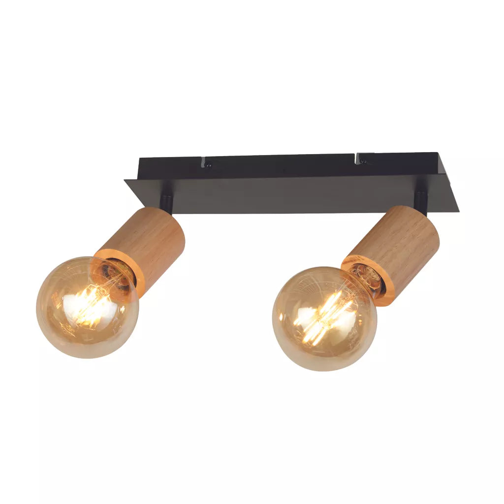 Spinny Spotlight Wall Light - Wood & Matt Black Metal