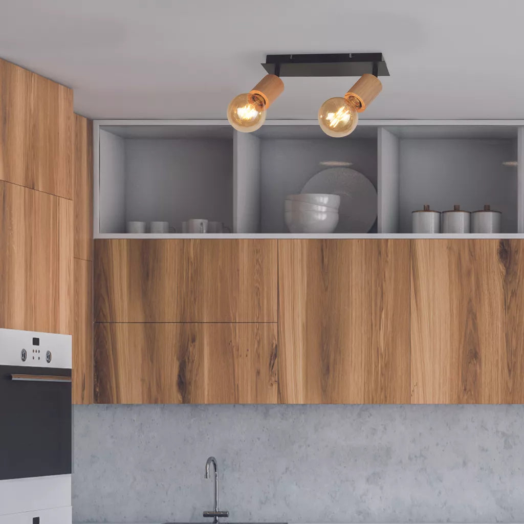 Spinny Spotlight Wall Light - Wood & Matt Black Metal