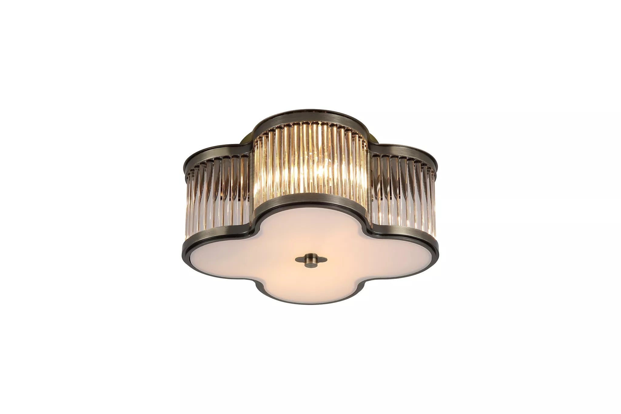 Lotus 2/3Lt Flush Lights- Antique Brass Metal and Glass Diffuser