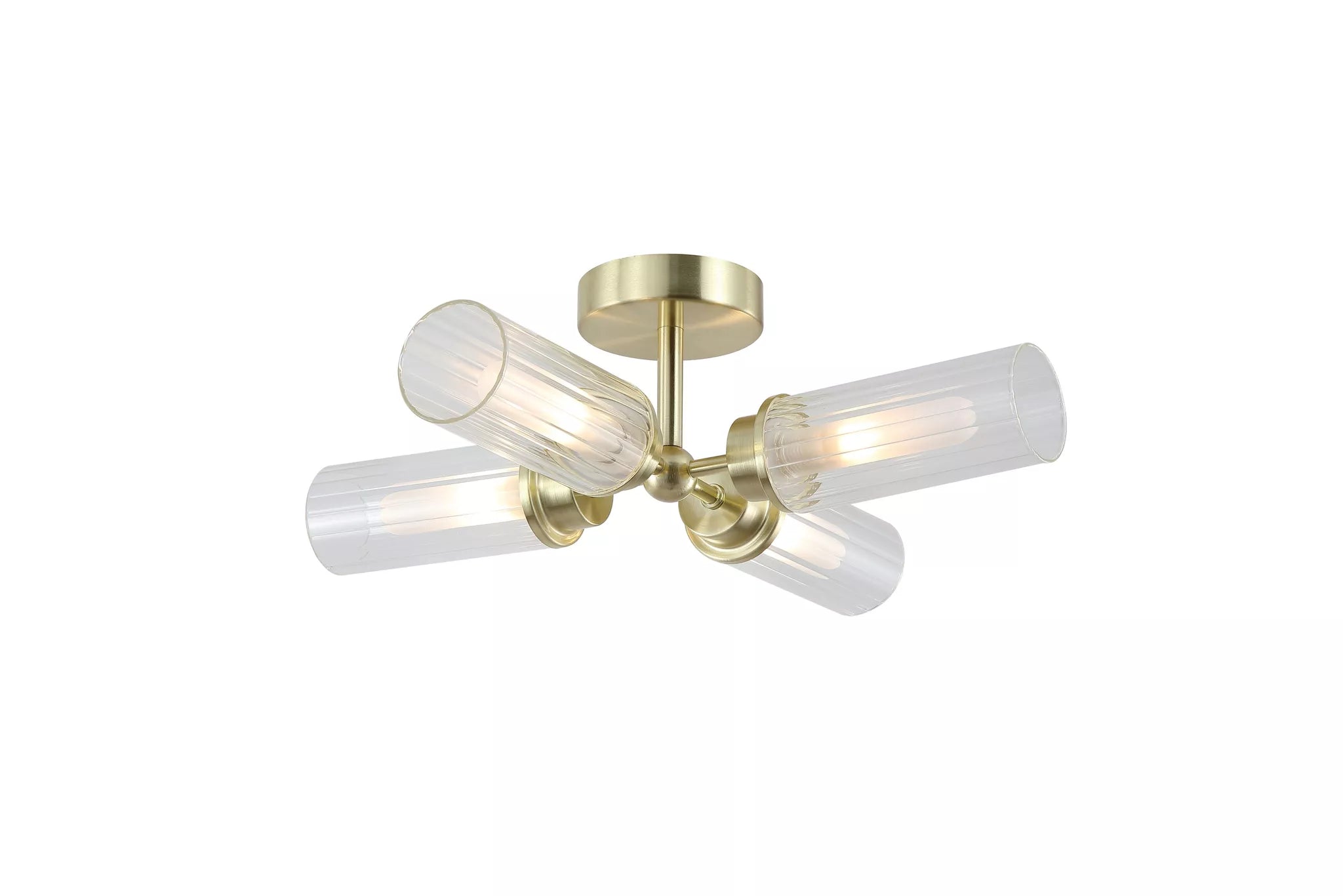 Imperial 4LT Flush Light- Black/ Satin Brass and Clear Ribbed Glass