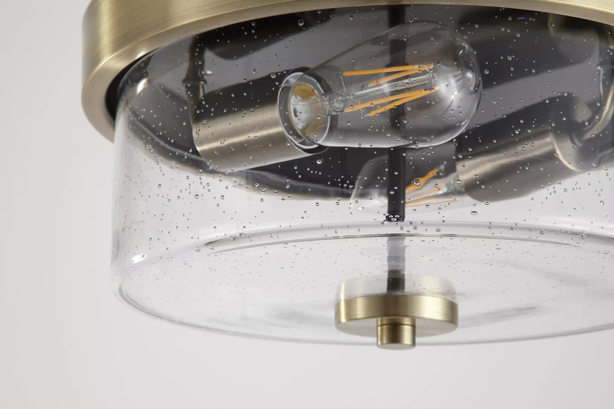 Preston 2Lt Flush Light- Satin Silver/ Antique Brass with Seeded Glass