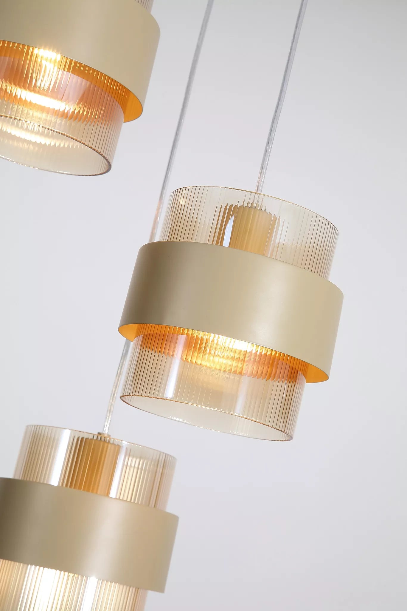 Royal 3Lt Multi Drop Pendant- Sand w Amber Ribbed Glass