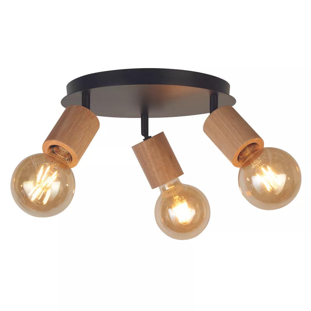 Spinny 3/4Lt Spotlight - Wood & Matt Black Metal