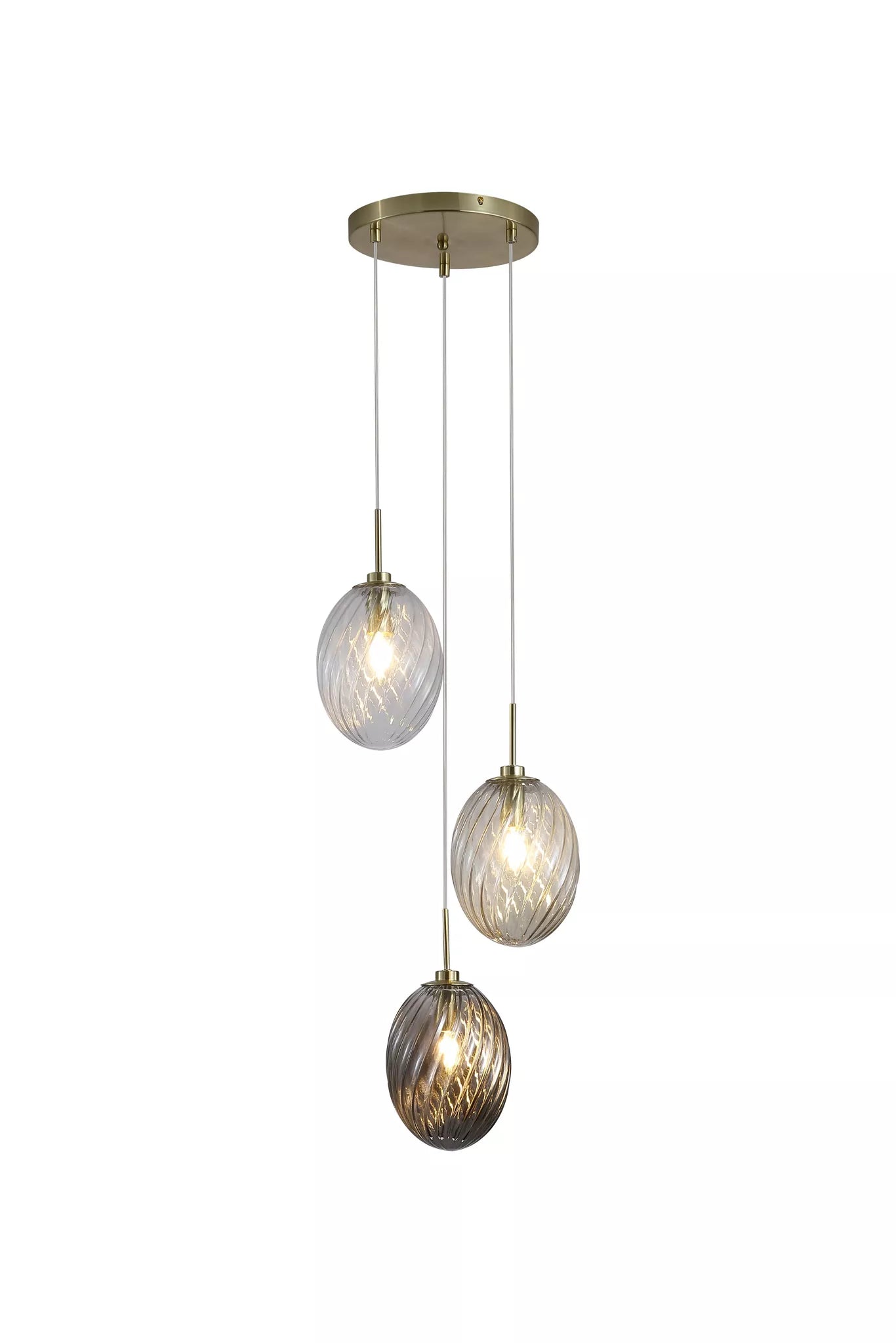 Whirl 3Lt/5Lt Multi Drop Pendant- Satin Brass Metal Multi Glass