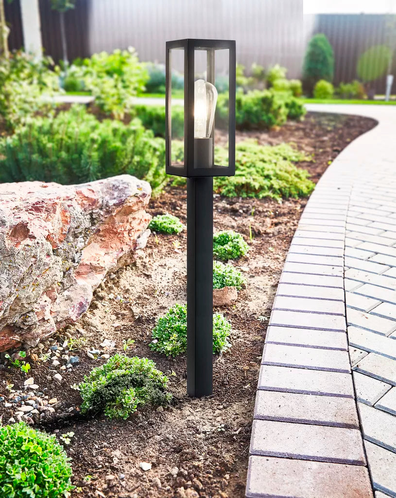Box Outdoor Post - Black Metal & Clear Glass