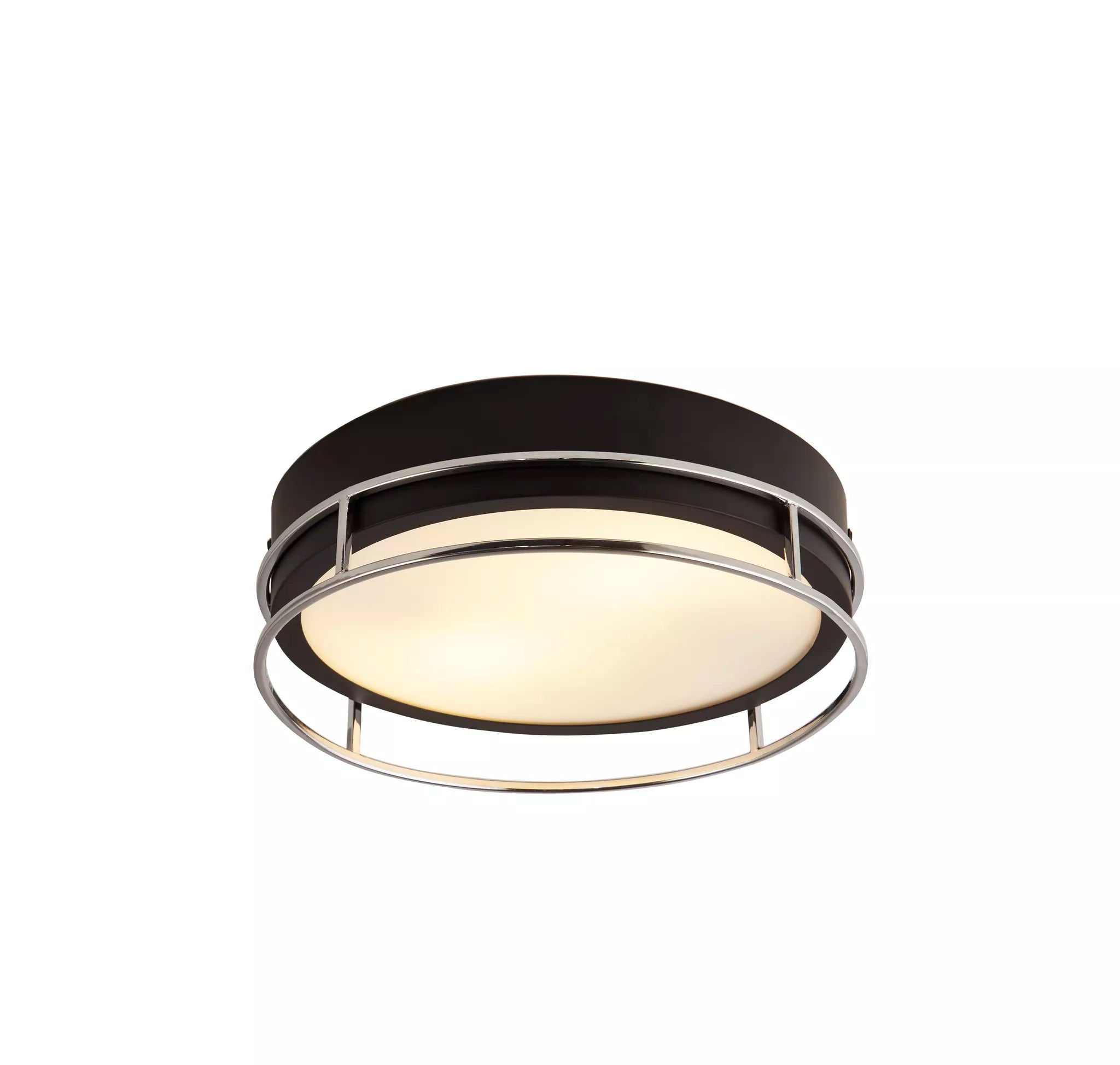 Phoenix 2/3Lt Flush Light- Black, Brass/Chrome  Metal & Frosted Glass