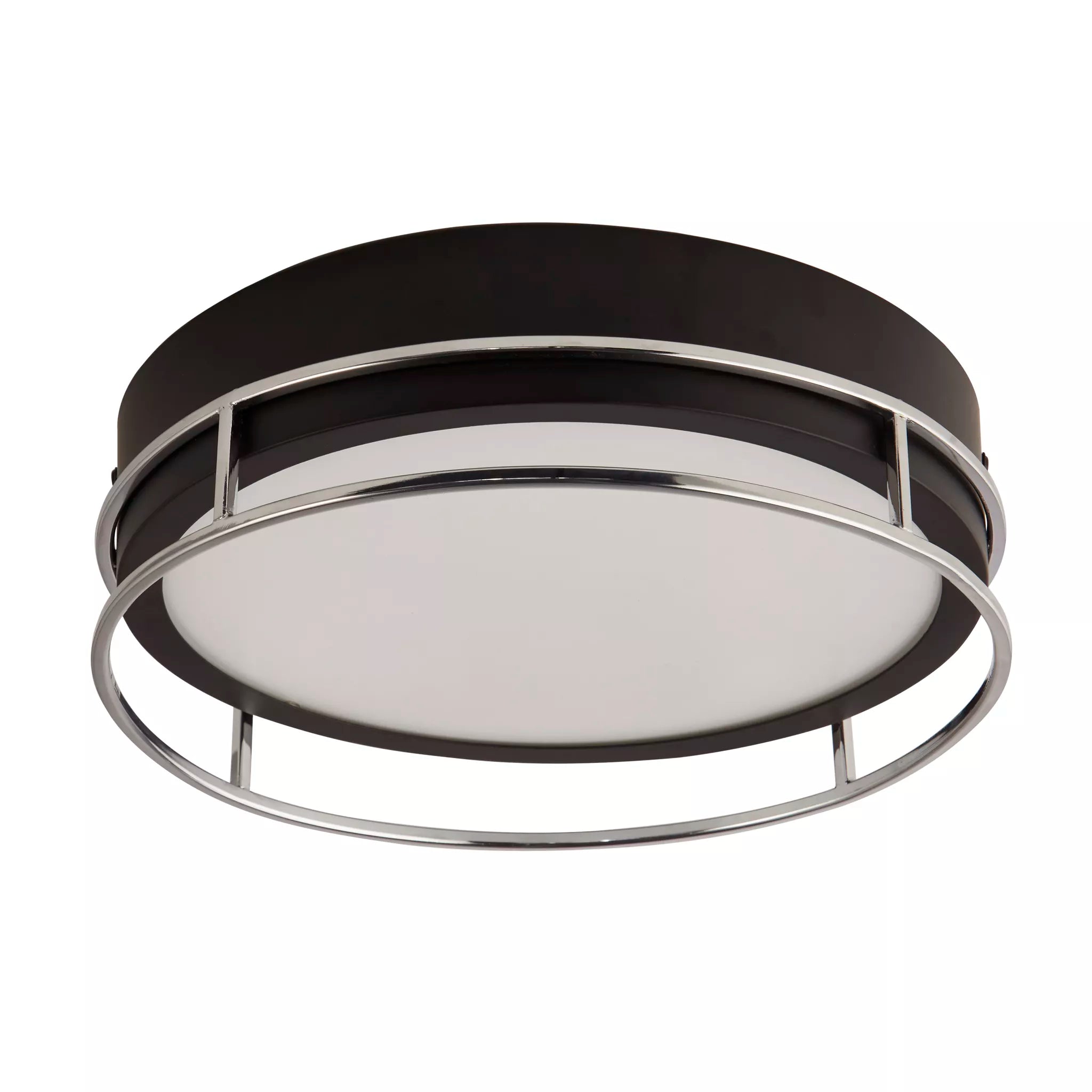 Phoenix 2/3Lt Flush Light- Black, Brass/Chrome  Metal & Frosted Glass