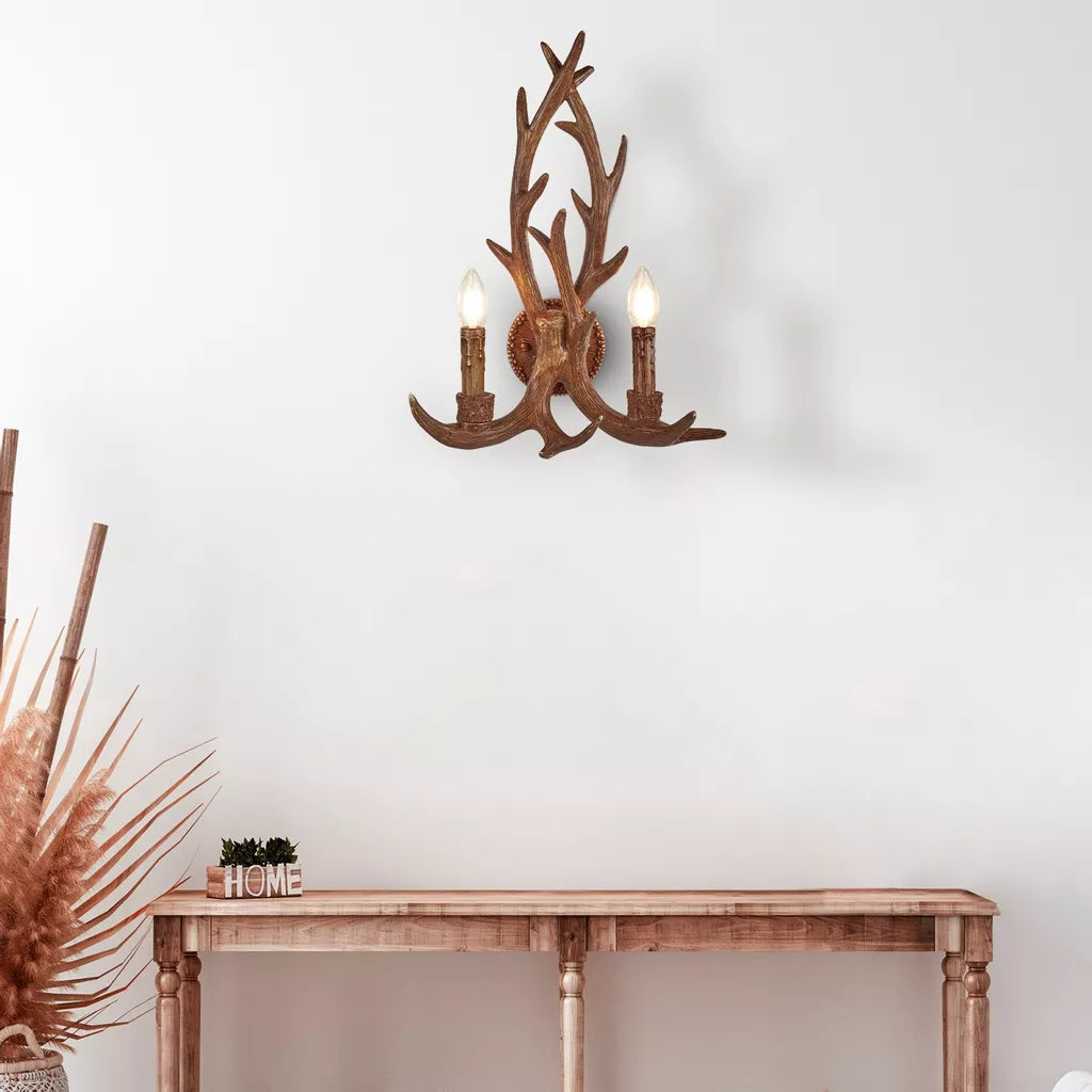 Stag 2Lt Wall Light - Brown Resin