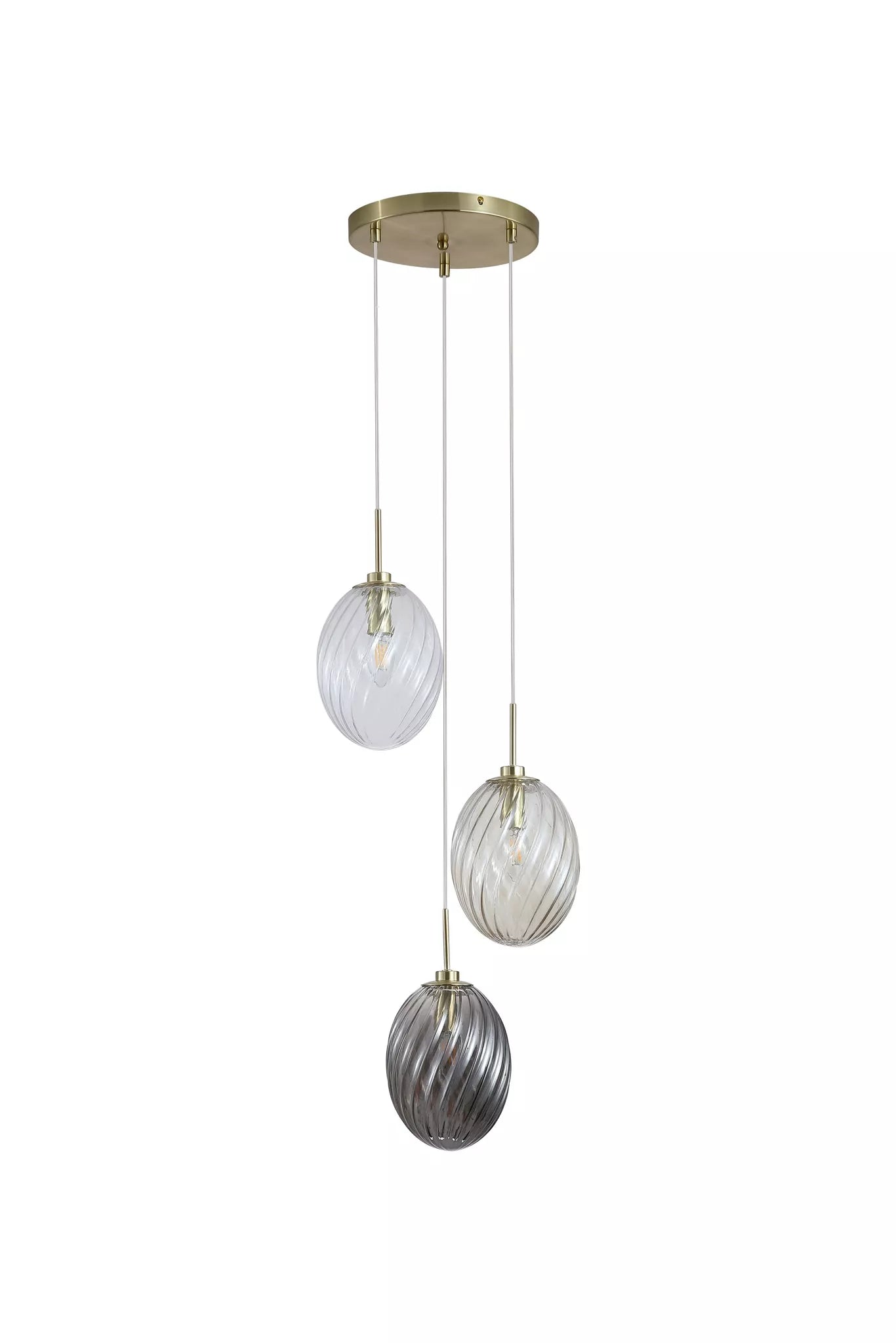 Whirl 3Lt/5Lt Multi Drop Pendant- Satin Brass Metal Multi Glass