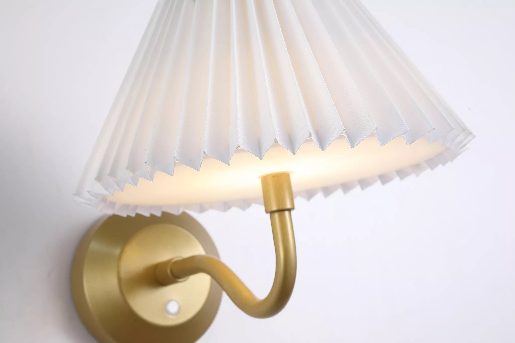 Danish Rechargeable Wall Light- Gold Metal with White Pleate
