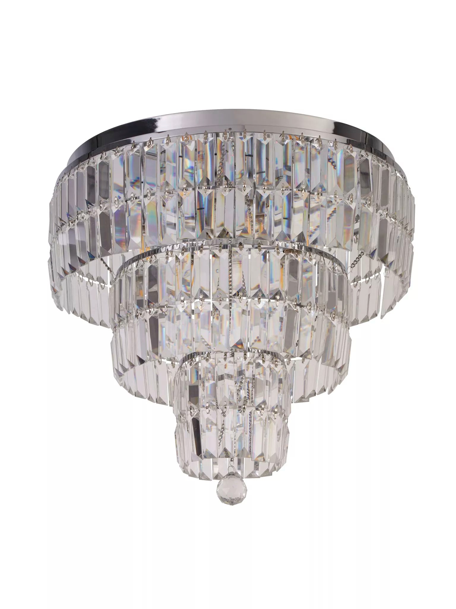 Empire 4/6Lt Flush Light-  Antique Brass/ Chrome Metal & Clear Crystal