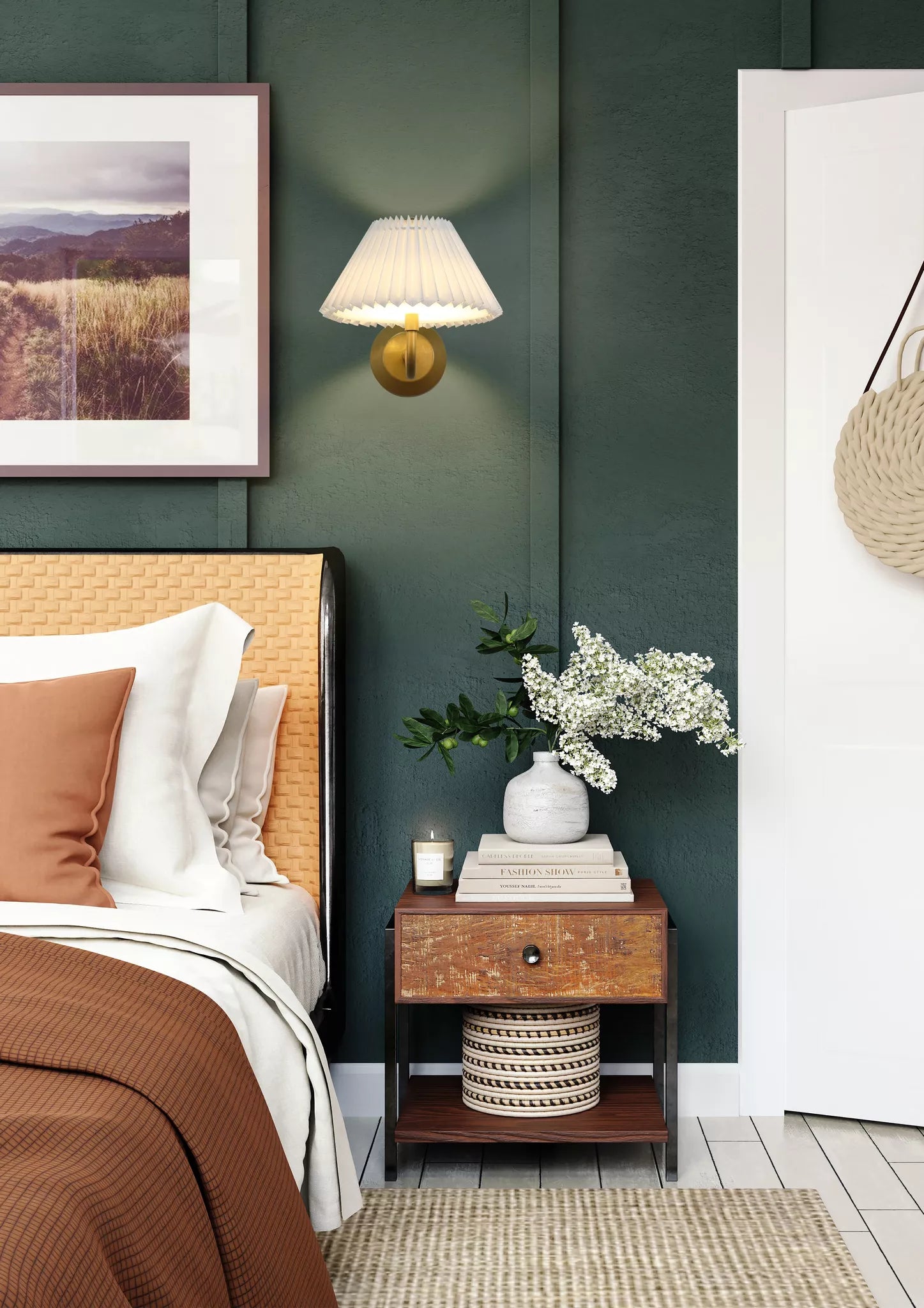 Danish Rechargeable Wall Light- Gold Metal with White Pleate
