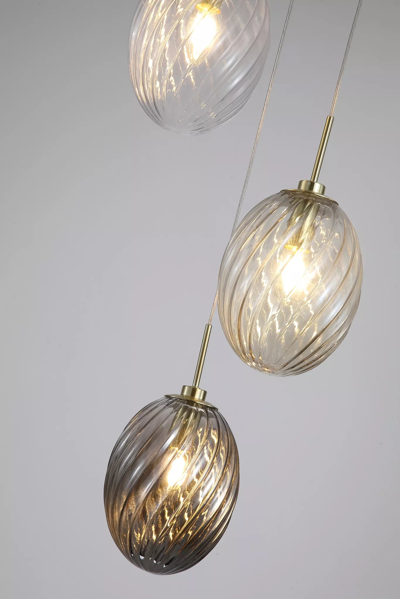 Whirl 3Lt/5Lt Multi Drop Pendant- Satin Brass Metal Multi Glass