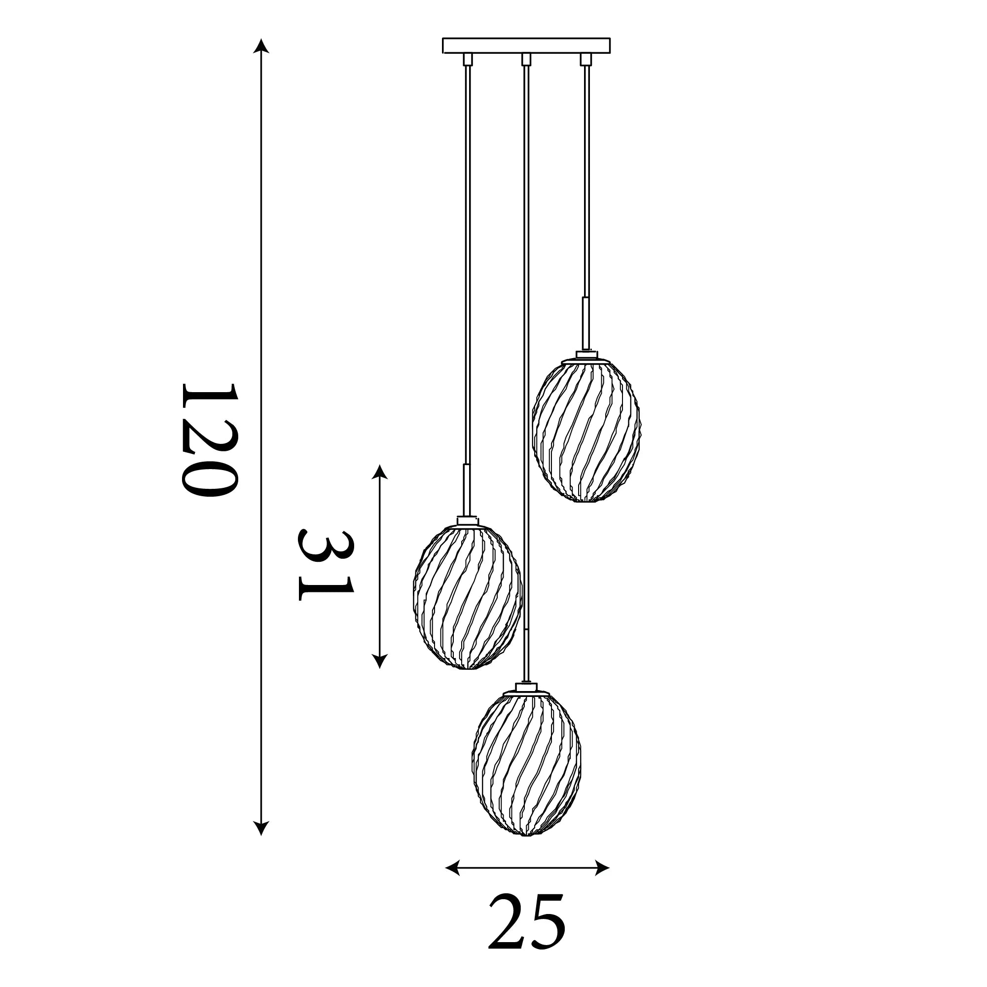 Whirl 3Lt/5Lt Multi Drop Pendant- Satin Brass Metal Multi Glass