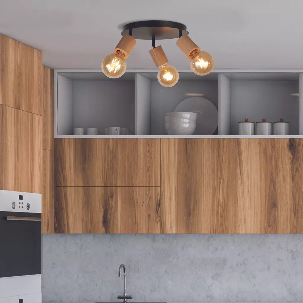 Spinny 3/4Lt Spotlight - Wood & Matt Black Metal