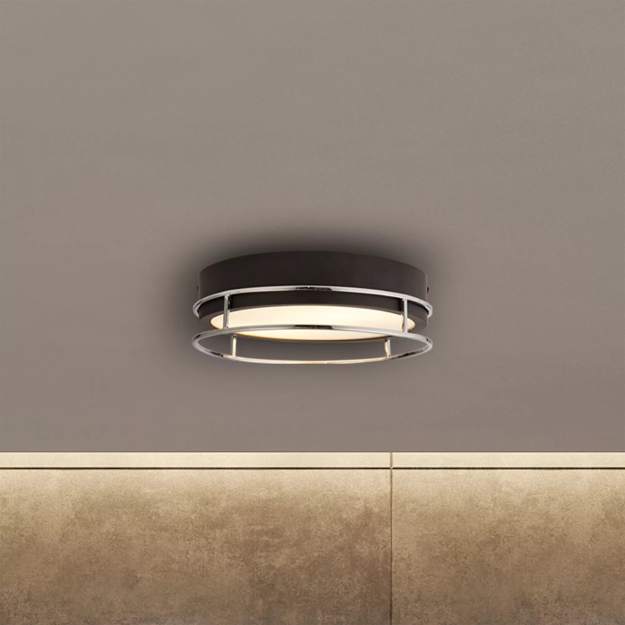 Phoenix 2/3Lt Flush Light- Black, Brass/Chrome  Metal & Frosted Glass