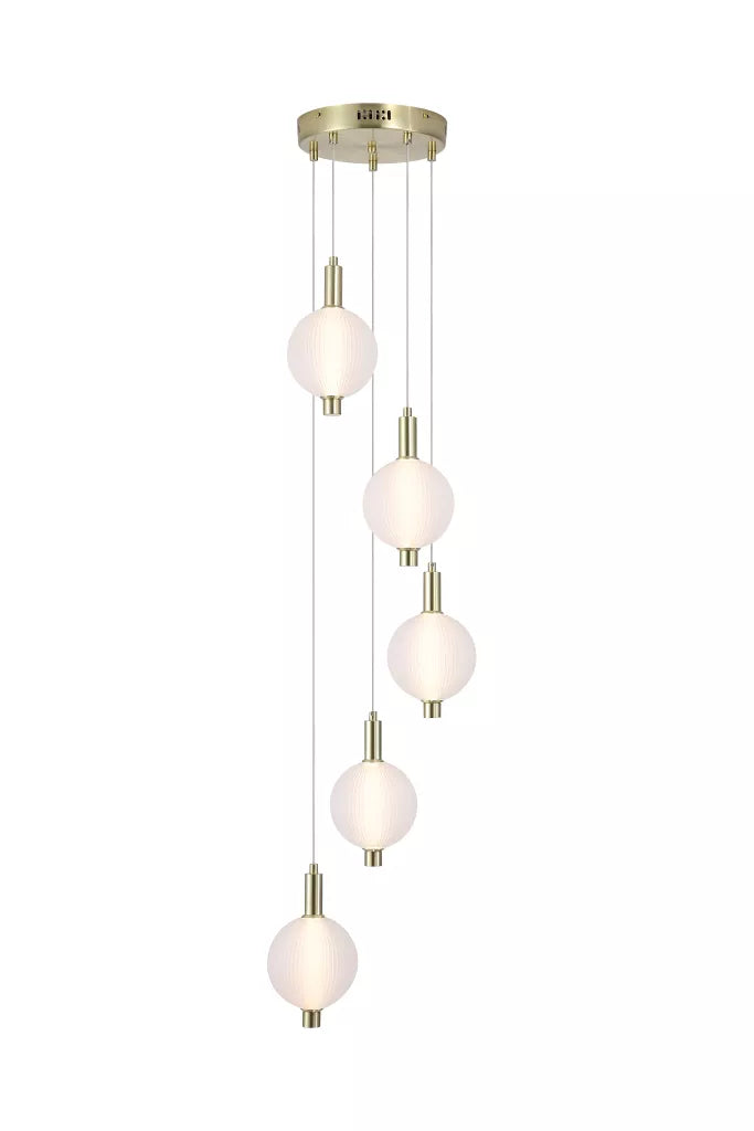 Luminique LED 5Lt/ 8Lt Cluster Light- Satin Brass Metal with Glass