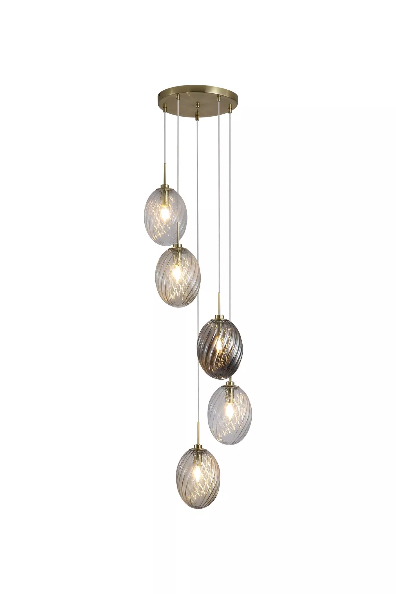 Whirl 3Lt/5Lt Multi Drop Pendant- Satin Brass Metal Multi Glass