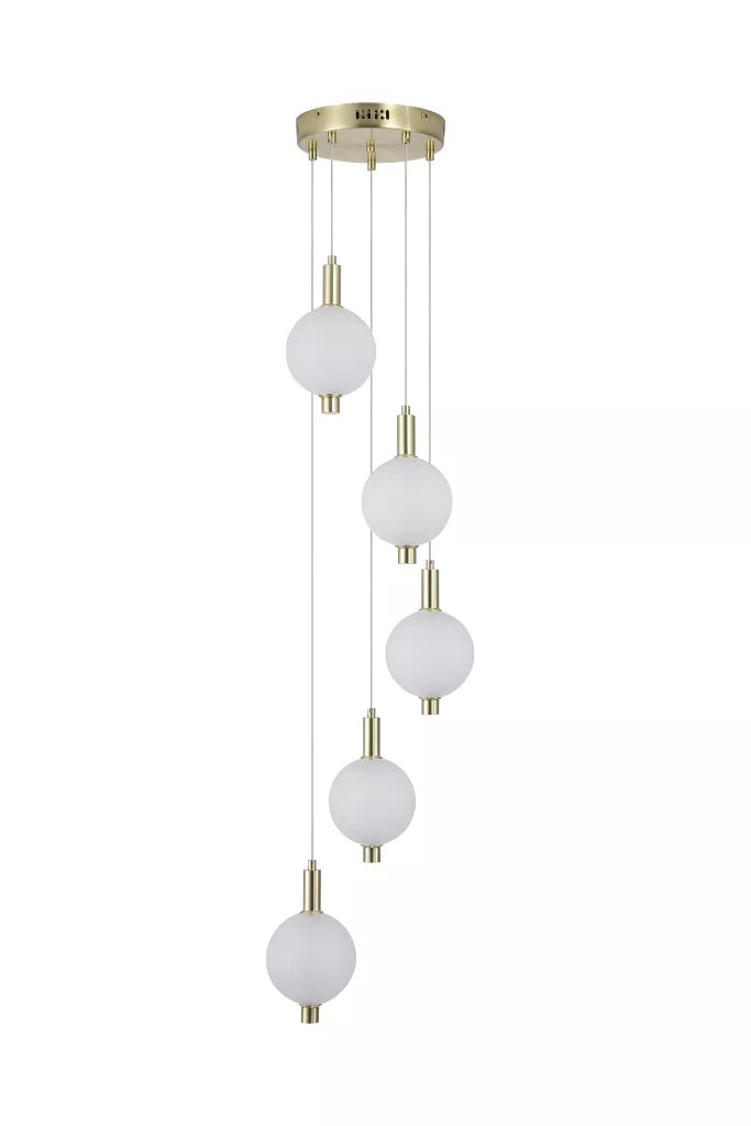 Luminique LED 5Lt/ 8Lt Cluster Light- Satin Brass Metal with Glass