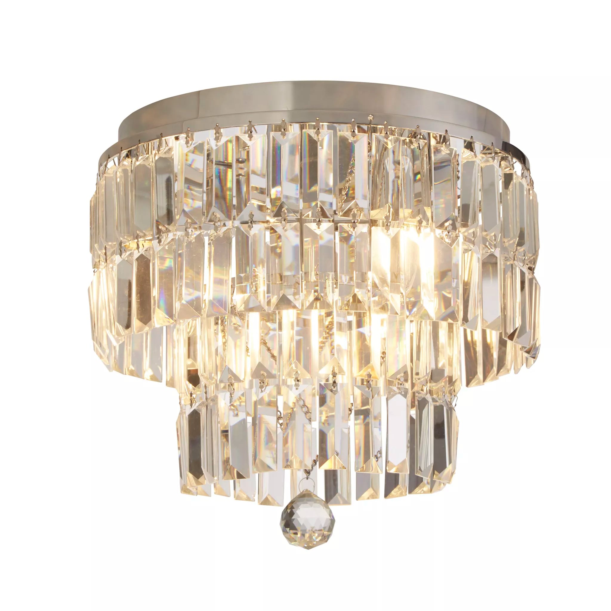 Empire 4/6Lt Flush Light-  Antique Brass/ Chrome Metal & Clear Crystal